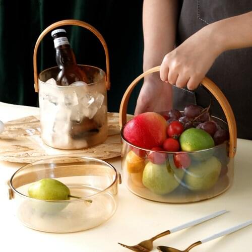 Nordic Fruit Basket Simple Portable Glass Basket Living Room Japanese Salad Bowl Household Snack Plate Fruit Wine Barrel