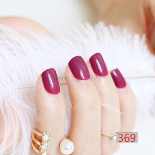 NEW 2020 24pcs hot fashion candy color cute nail finished fake nails short paragraph Deep burgundy N369