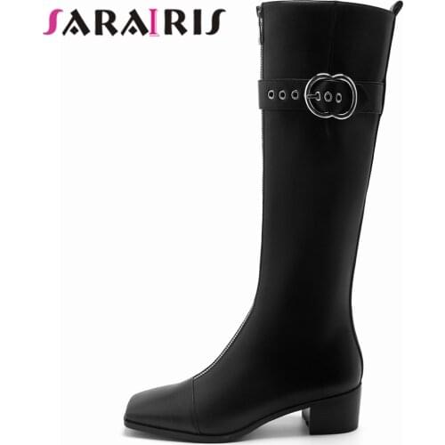 SaraIris New Arrivals Classic Chic Winter Shoes Boots Women Genuine Leather Cozy Walking Knee High Riding Boot Footwear