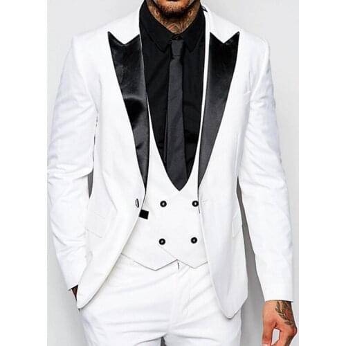New Style Groomsmen men suit Peak Black Lapel Groom Tuxedos White/Red Men Suits Wedding Best Man Blazer (Jacket+Pants+Tie+Vest)