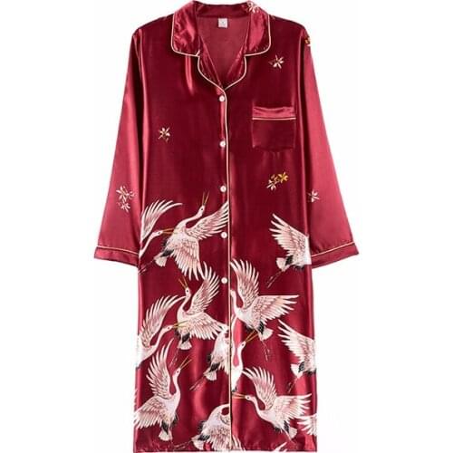 Sleepwear Casual Women Nightdress Nightwear Silky Satin Nightshirt Sleep Shirt Soft Print Homewear Intimate Lingerie Sleep Dress