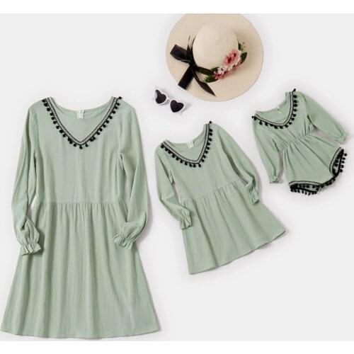 Parent-Child Matching Outfit Plain Long-Sleeve Lace Mother-Daughter Matching Outfit Dress