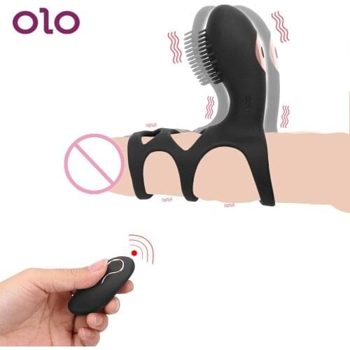 OLO Vibrating Penis Ring G Spot Vibrator Wireless Remote Control Delay Ejaculation Cock Rings Sex Toys for Men Couples
