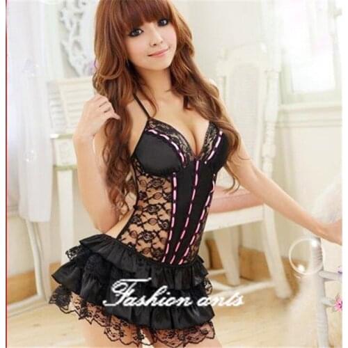 Sexy Lingerie Hot Black Sex Costumes Dress Pole Dance Backless Lace Set Erotic Lingerie+G-string Nightgown Lenceria Sexy A2102
