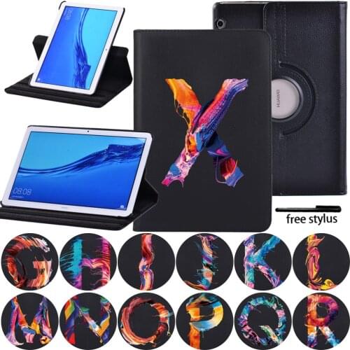 360 Rotating Case for Huawei MediaPad T3 10 9.6" Case 26 Letter Anti-Drop Pu Leather Holder Cover for MediaPad T5 10 10.1"