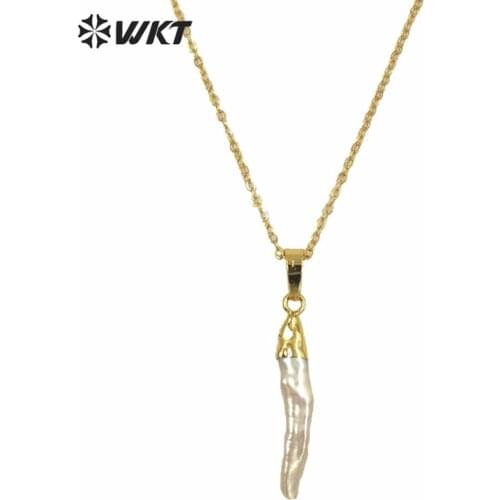 WT-N830 5pcs/lot wholesale Fashion Pearl Necklace for women Design Jewelry Natural Stick Pearl with gold strim Pearl