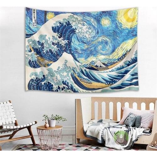 Japanese Wall Tapestry Ocean Wave Landscape Ink Painting Wall Hangings Living Room Bedroom Room Home Decor Beach Towel Carpet
