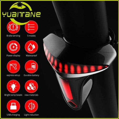 New Brake Sensor Bicycle Tail Light Auto Star Stop 1400mAH USB Bike Lights LED Cycling Taillight Flashlight For Bike Accessories