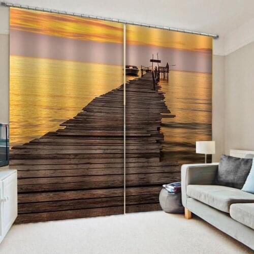 Morden sunset nature scenery wood birdge curtains 3D Blackout Curtains Living Room Bedroom Hotel Window curtains
