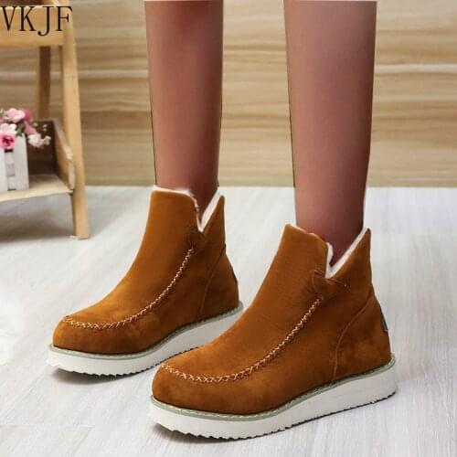 Anti-ski Winter Womens Snow Boots Round Toe Ankle Warm Plush Boots 2021 Black Beige Brown Flats Shoes Female Slip-On Boots