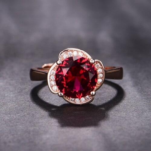 925 New Product Fashion Temperament Round Ring Simulation Red Tourmaline Gemstone Adjustable Rose Gold For Women Fine Jewelry