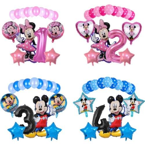 16pcs Mikcey Minnie Mouse 32inch Number Balloons Birthday Party Decorations Baby Shower Kids Party Mickey Balloon Air Globos