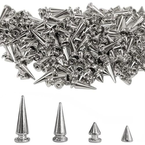 200 Sets Silver Cone Spikes Multiple Sizes Screw Back Studs Punk Rock Rivets for DIY Clothing Leather Craft