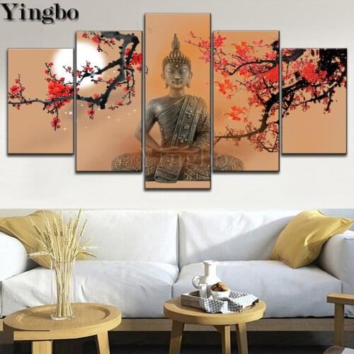 5D diy Diamond painting 5 pcs Plum Blossom Zen Buddhist Statues Diamond Embroidery mosaic full square/round cross-stitch kits