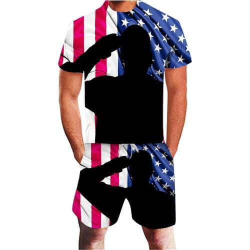 64# Tuta Sportiva Da Uomo Mens 2021 Summer American Flag Loose Casual 3d Digital Printing Independence Day Sports Suit