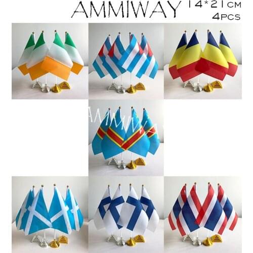 AMMIWAY 14x21cm 4pcs Ireland Irish Cuba Cuban Romania Congo Table Flags Scotland Scotch Finland Thailand Thai Desk Flags