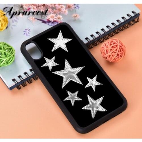 Aprarvest Black Silver Stars Silicone Rubber Phone Case Cover For iPhone 5 5S SE 6 6S 7 8 PLUS X XS XR MAX 11 PRO
