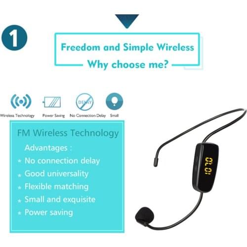 FM Wireless Microphone Headset Megaphone Radio Multi-channel Micphone Loudspeaker for Teaching Meeting Tour Guide Microphones