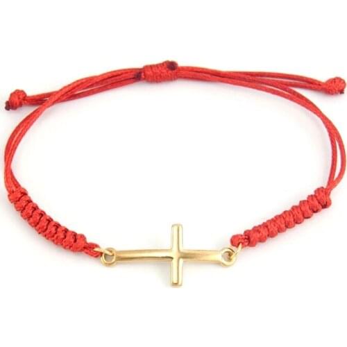 Stainless Steel cross Bracelets For Women Men Gold/Silver Color Metal Cross Bracelet Braided Cotton Cord Bracelets Adjustable