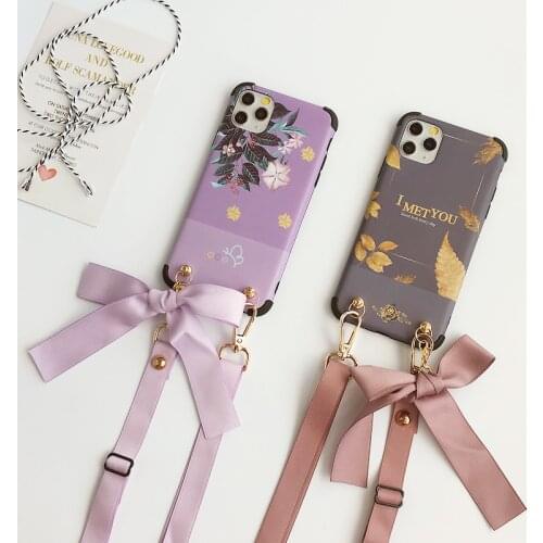Flowers Lanyard Hard PC Case For Samsung Galaxy S20 Ultra S10 Lite Plus Neck Strap Crossbody Cover A01 A11 A21S A31 A41 A51 A71
