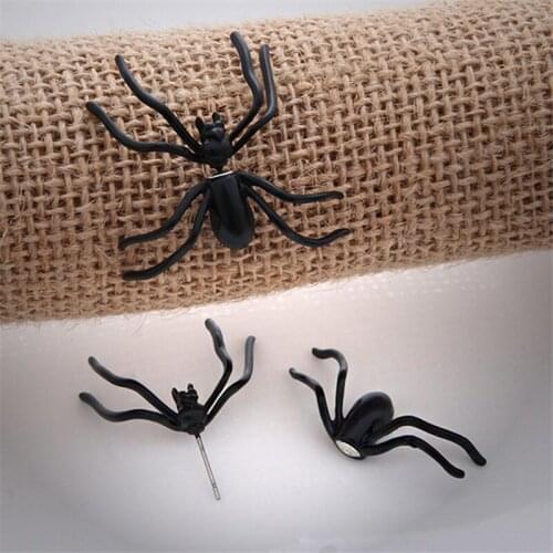 Punk Black Spider Stud Earrings For Women Men Hip Hop 3D Animal Funny Halloween Jewelry Gift Party Gift