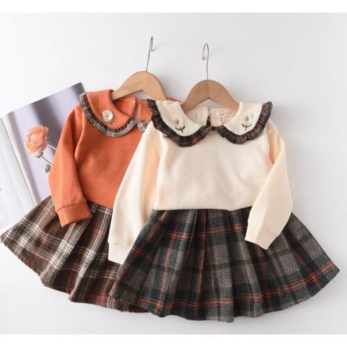 Children Woolen Outerwear Autumn Children Skirt Small Fragrance Style Girls Coat Mesh Skirt Tide 2PCS Toddler Girl Clothes Sets