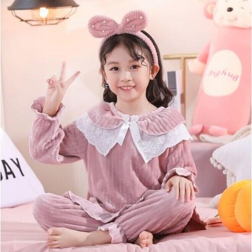 Childrens Christmas grils Pajamas Pjs Kids Winter Set Flannel Thick Long Sleeve Suit Velvet Cartoon Girl Baby Homewear