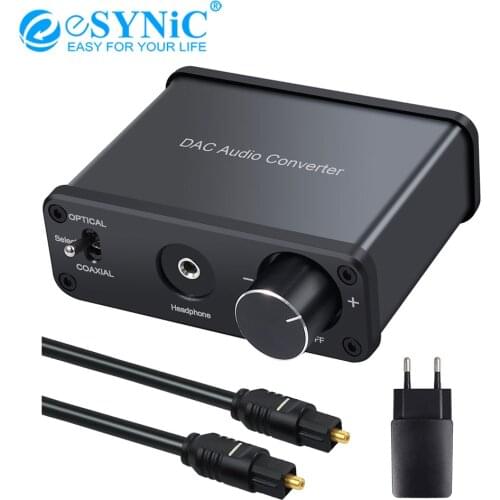 ESYNiC Digital to Analog Aduio Converter With Headphone Amplifier RCA 3.5mm Aduio Adapter Coaxial Toslink 192kHz DAC Converter