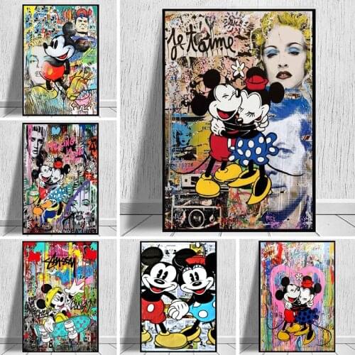 Graffiti Art Disney Mickey and Minnie Canvas Painting Street Art Poster and Print Wall Art Picture for Living Room Home Decor
