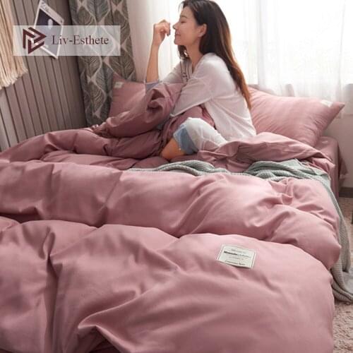 Liv-Esthete Pink Luxury Bedding Set Duvet Cover Flat Sheet Bedspread Single Double Queen King For Adult Bed Linen Fitted Sheet