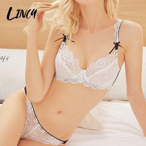 Womens Underwear Set Transparent Lace Push Up Bra Underwear Sexy Ultrathin Cup Brassiere Women Panties Lingerie Set