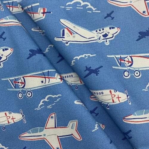 Beautiful 100% Cotton Canvas Fabric Light Blue Botton Aircraft Print Canvas Fabric Quilting Patchwork DIY Sewing Pillow/Sofa/Bag