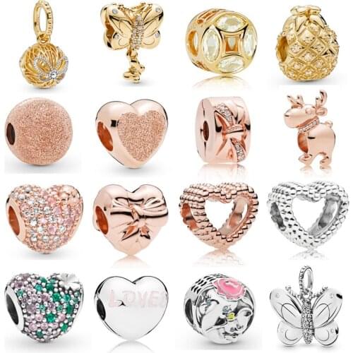 925 Sterling Silver Multi Style Heart Butterfly Charm Pineapple Pendant Charm Clip Stopper Beads Fit Original Pandora Bracelet
