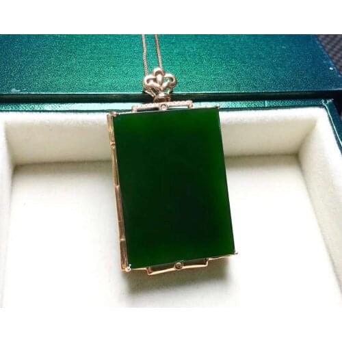 18K gold inlaid Hetian jasper square pendantJ26