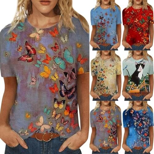 Fashion Graphic Tee Shirts for Women Casual Pullover Tshirts Women New Landscape Painted Short-Sleeve Tshirt Camisetas De Mujer