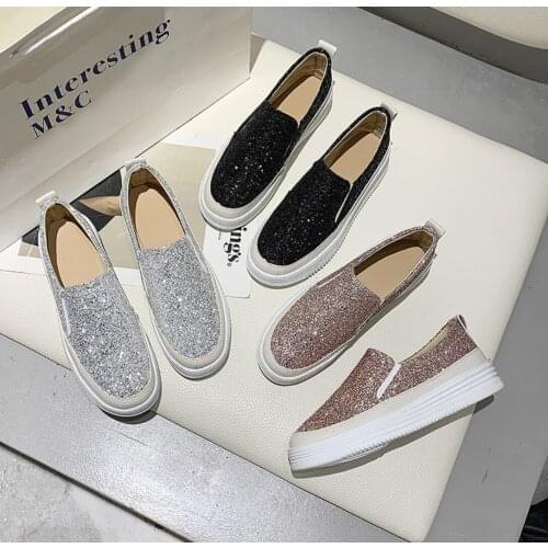 Fashion Luxury Bling Round Toe Leather Flats Loafers Women Platform Sneakers Comfortable Casual Shoes Woman Flat Students Shoes