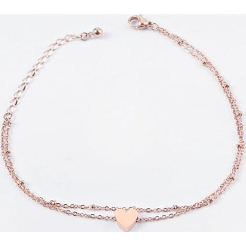 Fashion GIRLS DOUBLE LAYER HEART ANKLET ANKLE BRACELET CHAIN ADJUSTABLE GOLD Color UK
