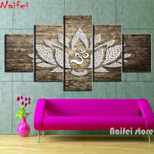 5D Diy Diamond Painting Lotus Abstract Zen Yoga 5 Pcs Full Square/Round Drill Embroidery Cross Stitch Kit Mosaic Wall Art Decor