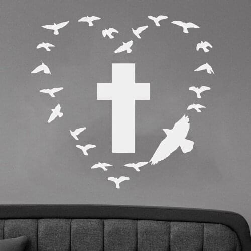 Wall Sticker Vinyl Decal Cross Birds Religion Soul Beautiful Room Decor Adhesive Film For Furniture Wallpaper Removable C568