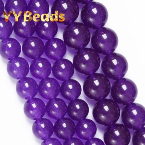 Natural Dark Purple Chalcedony Jades Stone Beads Round Loose Charm Beads For Jewelry Making DIY Bracelets Women Necklaces 4-14mm