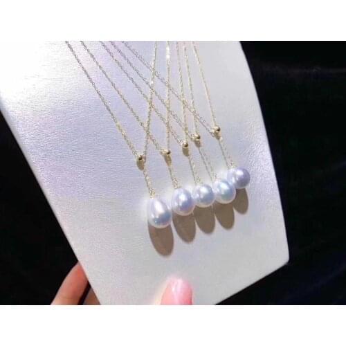 D128 Fine Jewelry 18K Natural Fresh Water White Pearls 8-10mm Pearl Pendant Necklaces for Women FIne Pearls Pendants