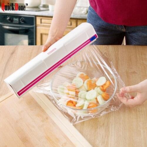 QuickDone Plastic Wrap Dispenser Cooking Tools Roll Warp Cutter Cling Film Cutting Box Storage Kitchen Accessories NDK0153