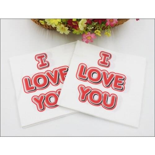[RainLoong] I Love You Paper Napkins Love Festive & Party Tissue Napkins Wedding Decoration Guardanapo 33*33cm 1 pack