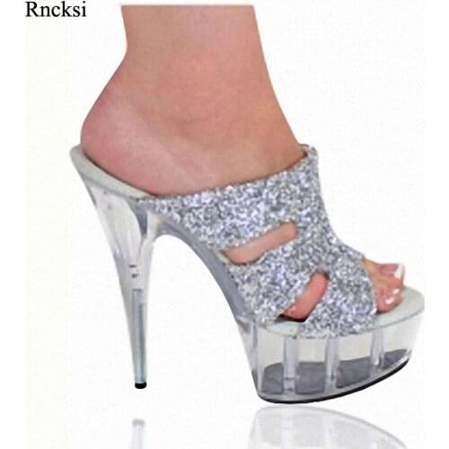 Rncksi New Party Crystal Bride Wedding Shoes Performance Slippers 15cm High-Heeled Women Shoes 6 Inch Party Special Dance Shoes