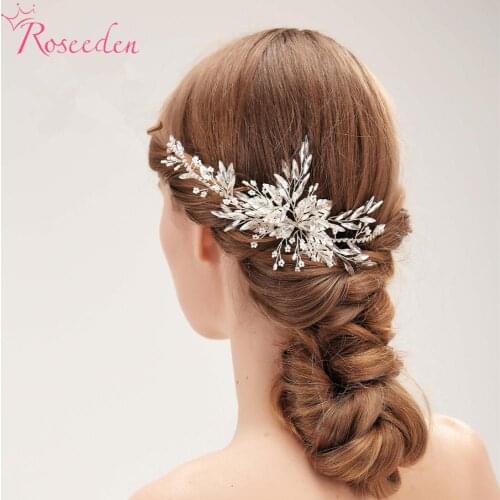 Romantic Handmade Crystal Rhinestones Pearls Flower Wedding Hair Vine Headband Bridal Headpiece Hair accessories RE3177