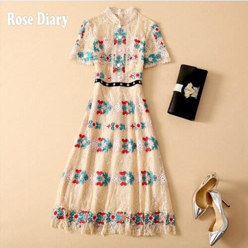 RoseDiary High-end Custom Luxury Runway Designer Self Portrait Chic Dress Summer Mesh embroidery sequined flower lace Long dress