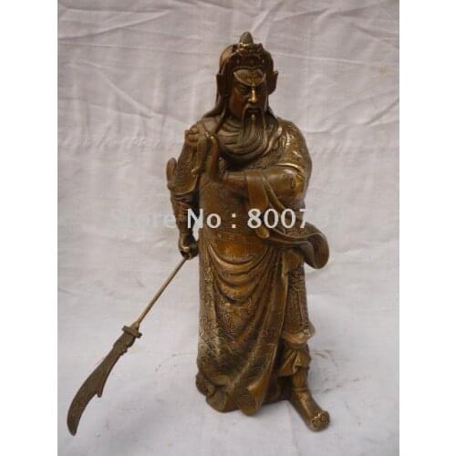 Collectable Qing Dynasty brass statue,"GUAN YU",Decoration,Free shipping ,38cm(h)*16cm(l)*15cm(w)