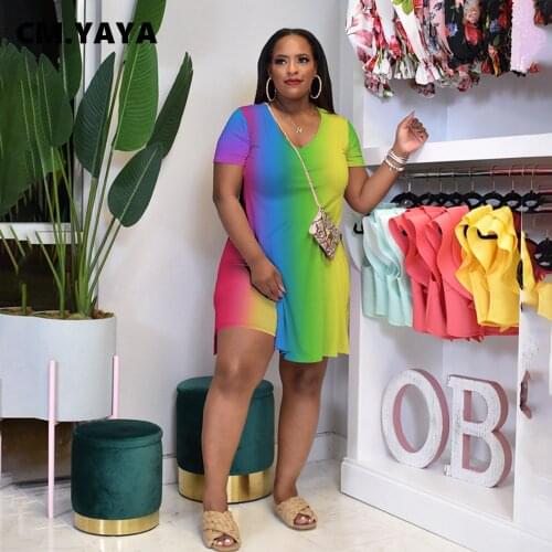 CM.YAYA women plus size set gradient color splited long tops sheath elastic shorts two 2 piece sets active tracksuit outfit