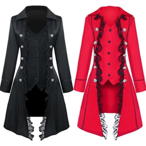 Medieval Cosplay Halloween Duchess Coat Womens Autumn and Winter Jackets Three-breasted Irregular Mid-length Coat Women Jacket