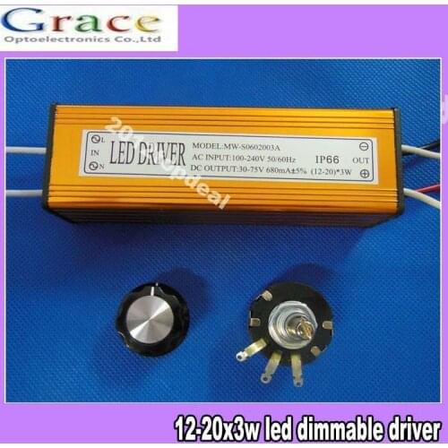 12-20*3w led dimming driver for aquarium grown light bulb driver with dimmer